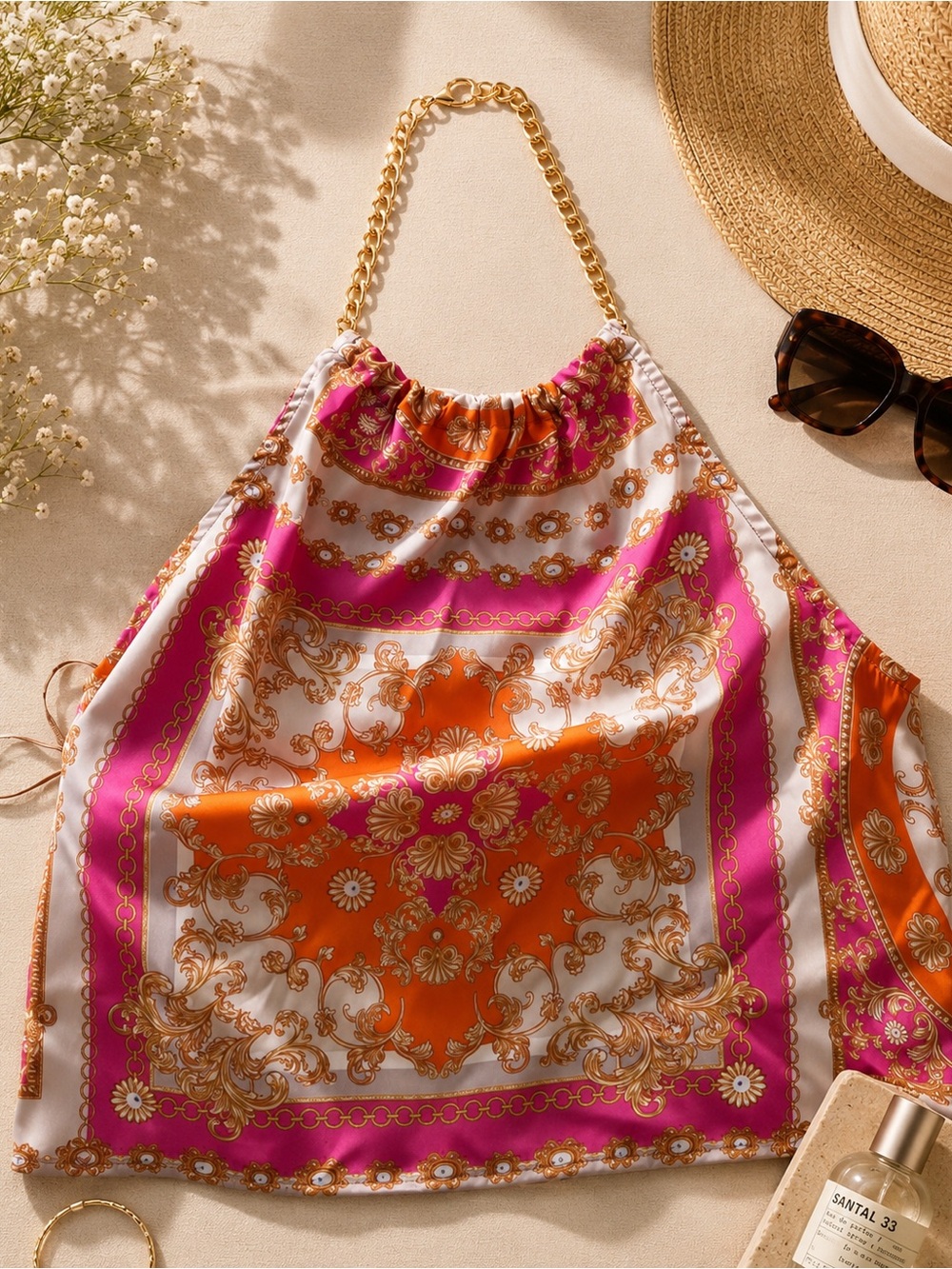Rachel Zoe Chain Back Halter Top ✨ Resort Glam Scarf Print | Amalfi Coast Luxe - Picture 6 of 9